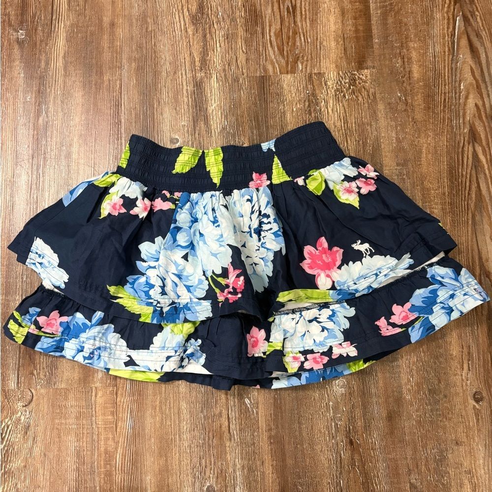 NWT Abercrombie Kids Y2K Floral Navy Mini Tiered Skirt XL Preppy Cute Vintage